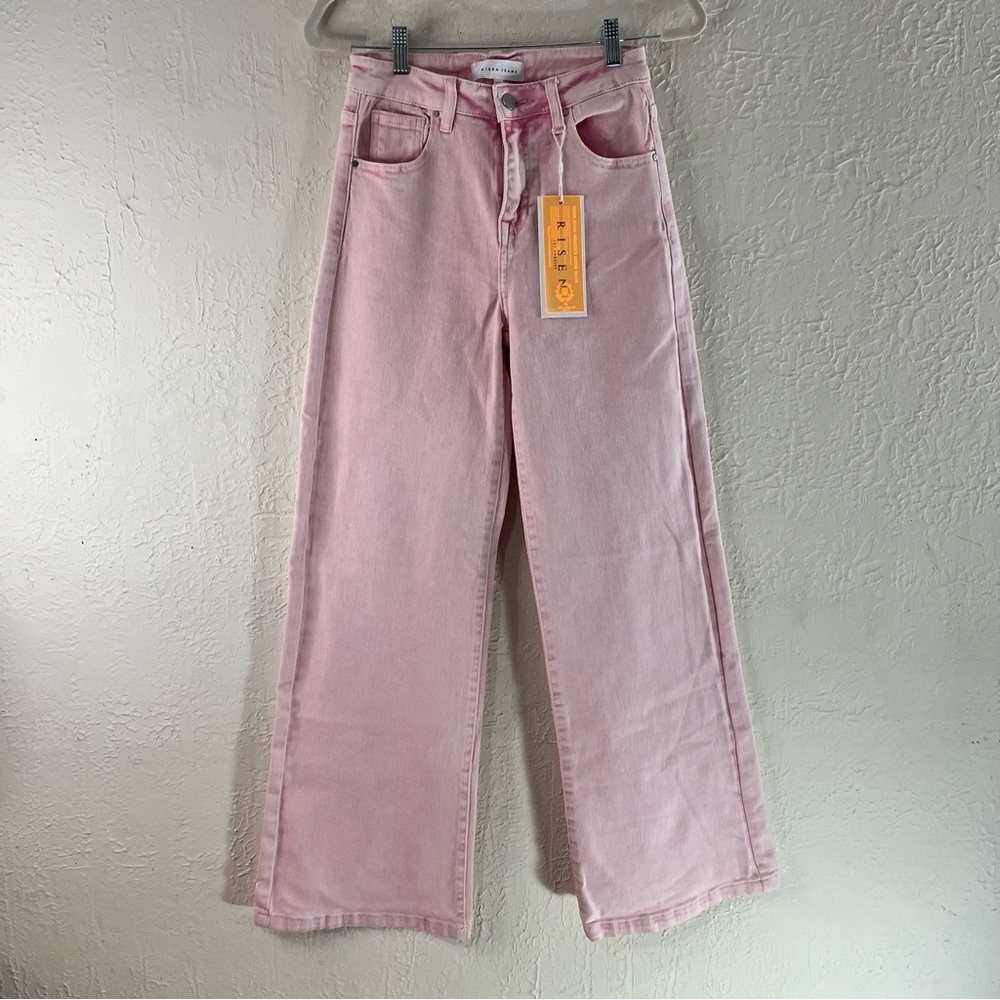 Risen High Rise Acid Pink Tummy Control Wide Leg Jeans - Picture 2 of 13